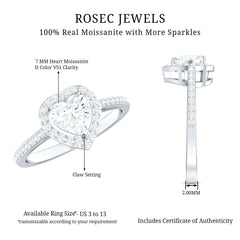 Certified Moissanite Heart Engagement Ring with Halo