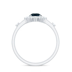 Round London Blue Topaz Promise Ring with Diamond Halo