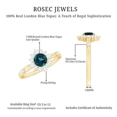 Round London Blue Topaz Promise Ring with Diamond Halo