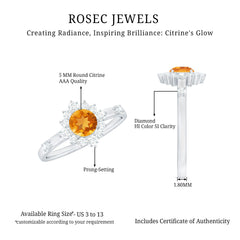 Classic Citrine Engagement Ring with Diamond Halo
