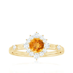 Classic Citrine Engagement Ring with Diamond Halo