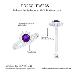 Round Amethyst and Diamond Classic Halo Ring