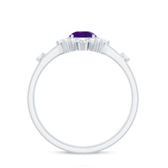 Round Amethyst and Diamond Classic Halo Ring