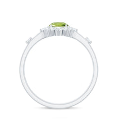 Real Half Carat Peridot Engagement Ring with Diamond Halo