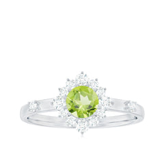Real Half Carat Peridot Engagement Ring with Diamond Halo