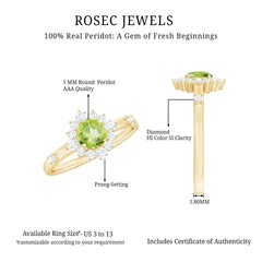 Real Half Carat Peridot Engagement Ring with Diamond Halo