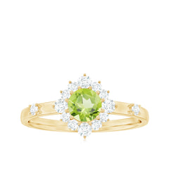 Real Half Carat Peridot Engagement Ring with Diamond Halo