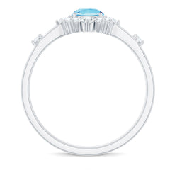 Genuine 0.8 Carat Aquamarine and Diamond Halo Engagement Ring