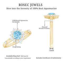 Genuine 0.8 Carat Aquamarine and Diamond Halo Engagement Ring