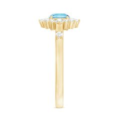 Genuine 0.8 Carat Aquamarine and Diamond Halo Engagement Ring