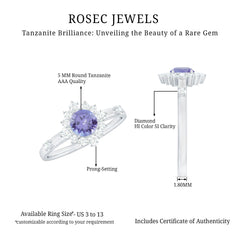 Minimal Tanzanite Engagement Ring with Diamond Halo