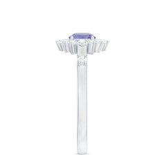 Minimal Tanzanite Engagement Ring with Diamond Halo