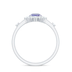 Minimal Tanzanite Engagement Ring with Diamond Halo