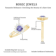 Minimal Tanzanite Engagement Ring with Diamond Halo