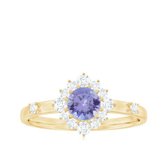 Minimal Tanzanite Engagement Ring with Diamond Halo