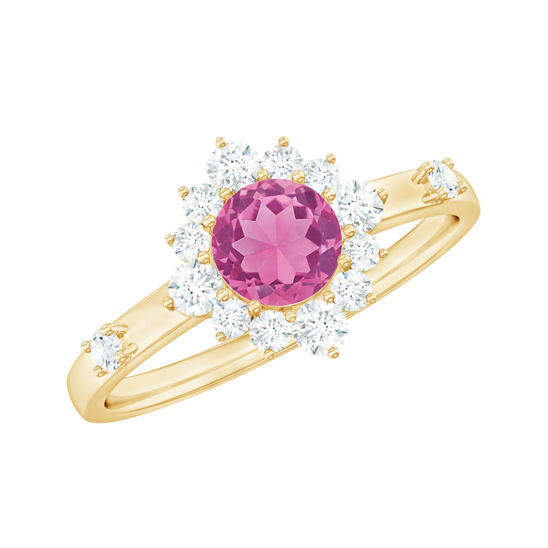 Round Pink Tourmaline Classic Halo Engagement Ring with Diamond