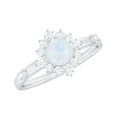 1 CT Round Moonstone and Diamond Halo Engagement Ring