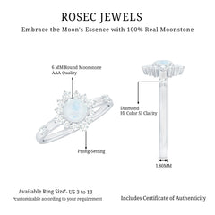 1 CT Round Moonstone and Diamond Halo Engagement Ring