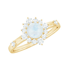 1 CT Round Moonstone and Diamond Halo Engagement Ring