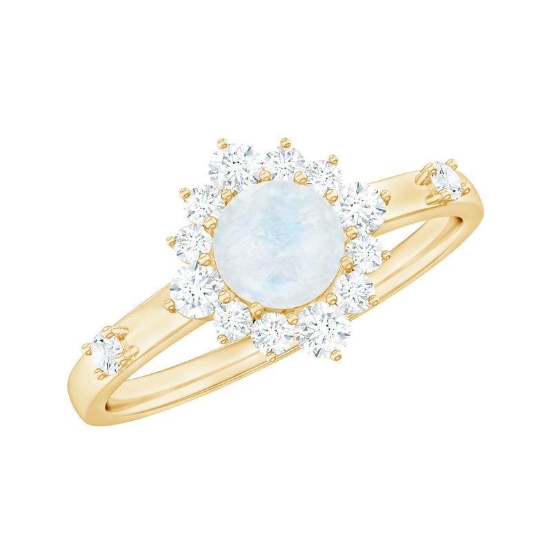 1 CT Round Moonstone and Diamond Halo Engagement Ring