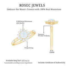 1 CT Round Moonstone and Diamond Halo Engagement Ring