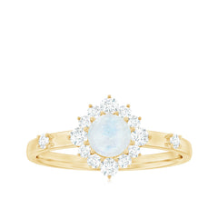 1 CT Round Moonstone and Diamond Halo Engagement Ring