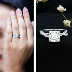 Certified Moissanite Asscher Cut Engagement Ring with Twisted Shank