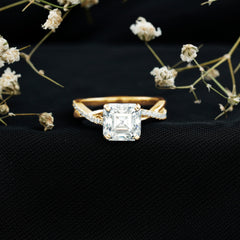 Certified Moissanite Asscher Cut Engagement Ring with Twisted Shank
