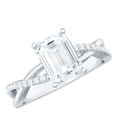 Emerald Cut Zircon Solitaire Ring in Infinity Shank