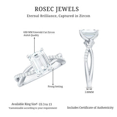 Emerald Cut Zircon Solitaire Ring in Infinity Shank