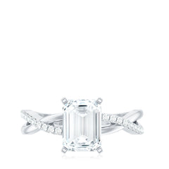Emerald Cut Zircon Solitaire Ring in Infinity Shank