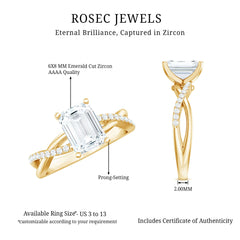 Emerald Cut Zircon Solitaire Ring in Infinity Shank