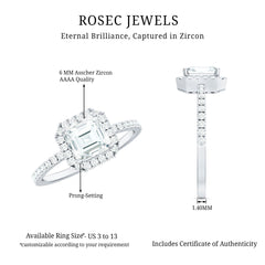 2.25 CT Asscher Cut Zircon Halo Engagement Ring in Gold