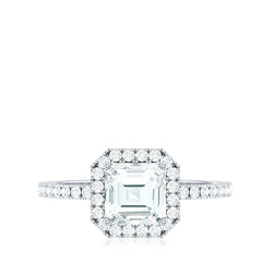 2.25 CT Asscher Cut Zircon Halo Engagement Ring in Gold