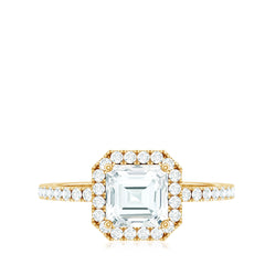 2.25 CT Asscher Cut Zircon Halo Engagement Ring in Gold