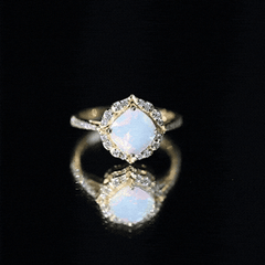 Certified Real 8mm Opalescent Vintage Inspired Engagement Ring with Diamond Halo