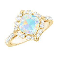 Certified Real 8mm Opalescent Vintage Inspired Engagement Ring with Diamond Halo