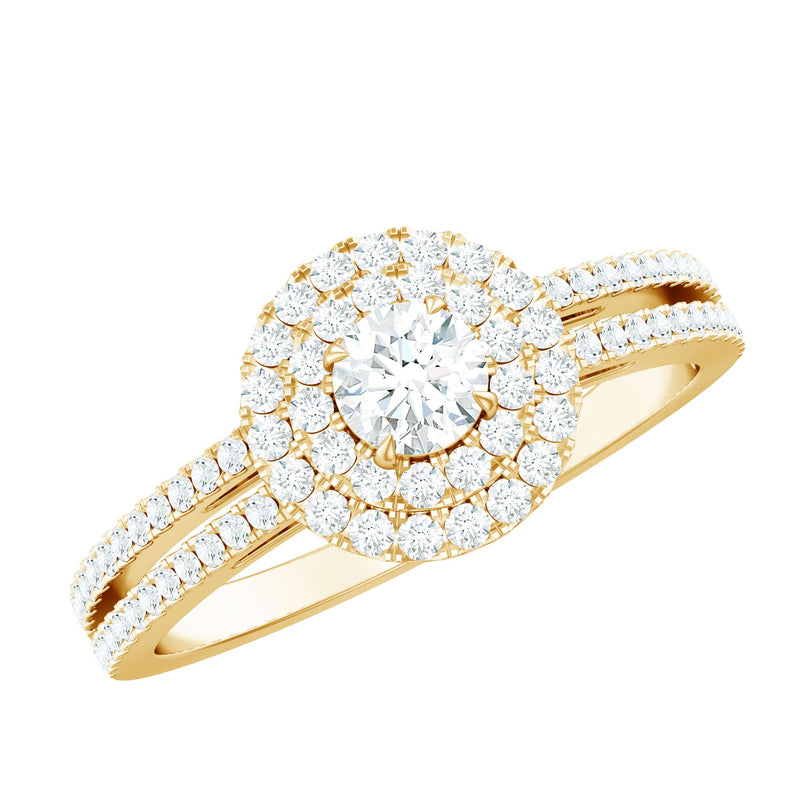 1 CT Round Cubic Zirconia Double Halo Engagement Ring