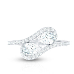 Pear Cut Moissanite 2 Stone Engagement Ring with Bypass Shank