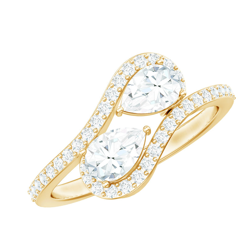 2.5 CT Pear Cut Two Stone Zircon Bypass Engagement Ring