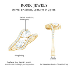2.5 CT Pear Cut Two Stone Zircon Bypass Engagement Ring