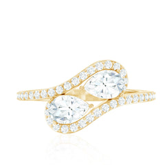 2.5 CT Pear Cut Two Stone Zircon Bypass Engagement Ring
