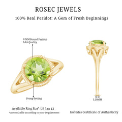 Natural 2 Carat Peridot Solitaire Engagement Ring with Split Shank