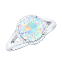 Certified Real 8 mm Round Ethiopian Opal Split Shank Engagement Ring with Twisted Rope