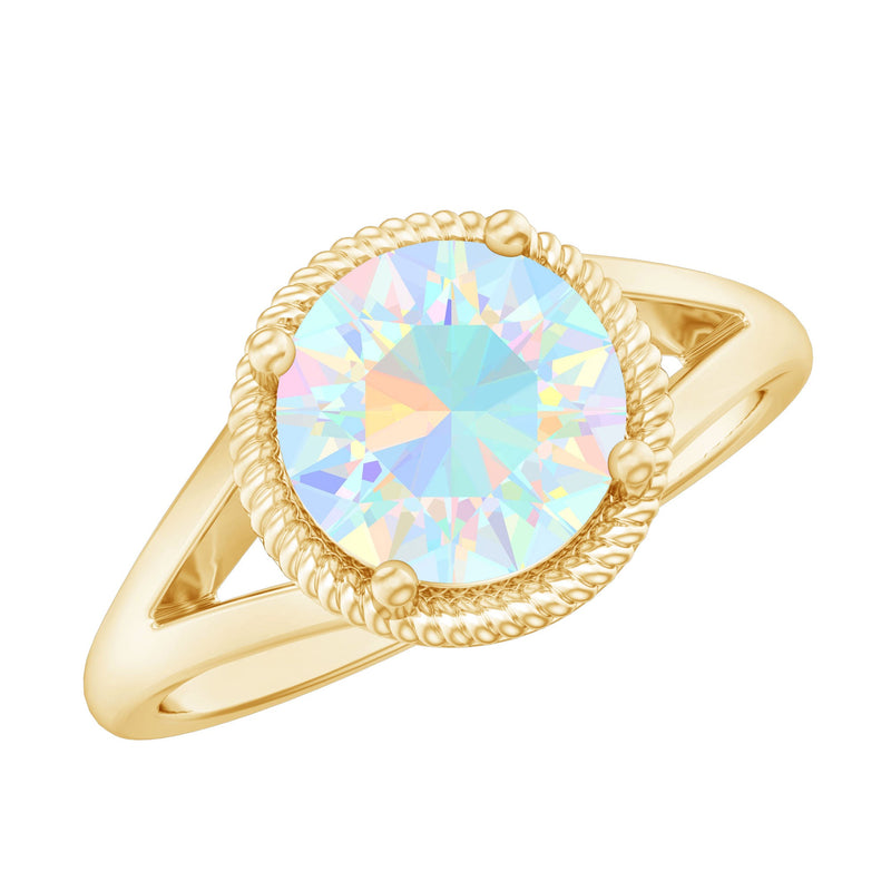 Certified Real 8 mm Round Ethiopian Opal Split Shank Engagement Ring with Twisted Rope