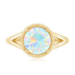 Certified Real 8 mm Round Ethiopian Opal Split Shank Engagement Ring with Twisted Rope