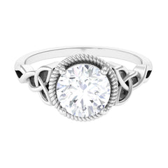 8 MM Round Zircon Solitaire Twisted Rope Ring with Gold Celtic Details