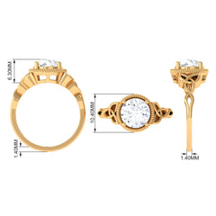 8 MM Round Zircon Solitaire Twisted Rope Ring with Gold Celtic Details