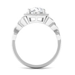 8 MM Round Zircon Solitaire Twisted Rope Ring with Gold Celtic Details