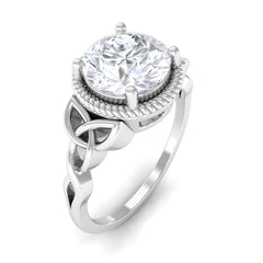 8 MM Round Zircon Solitaire Twisted Rope Ring with Gold Celtic Details
